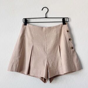 NWT VINCE Invertied Pleated A-line Shorts Tan Linen Blend Button Detail